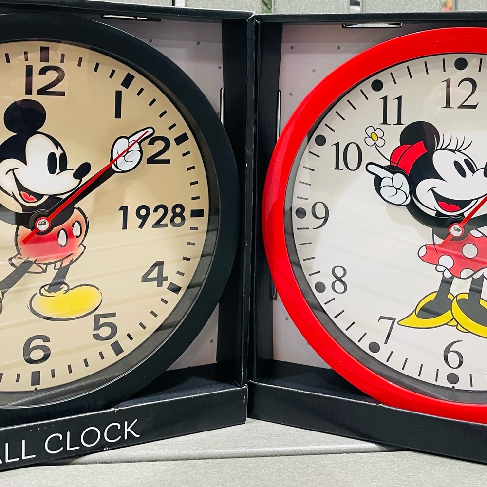 Mickey and Minnie Mouse Wall Clock Set - Black and Red